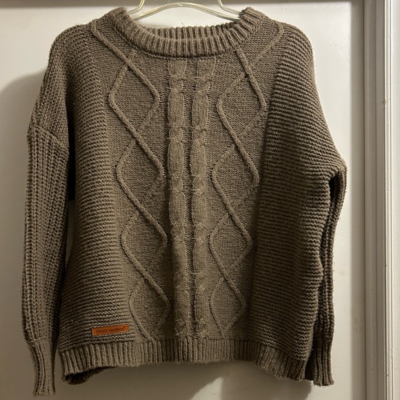 Simply Southern Women’s Taupe Cable Knit Sweater - Picture 2 of 5